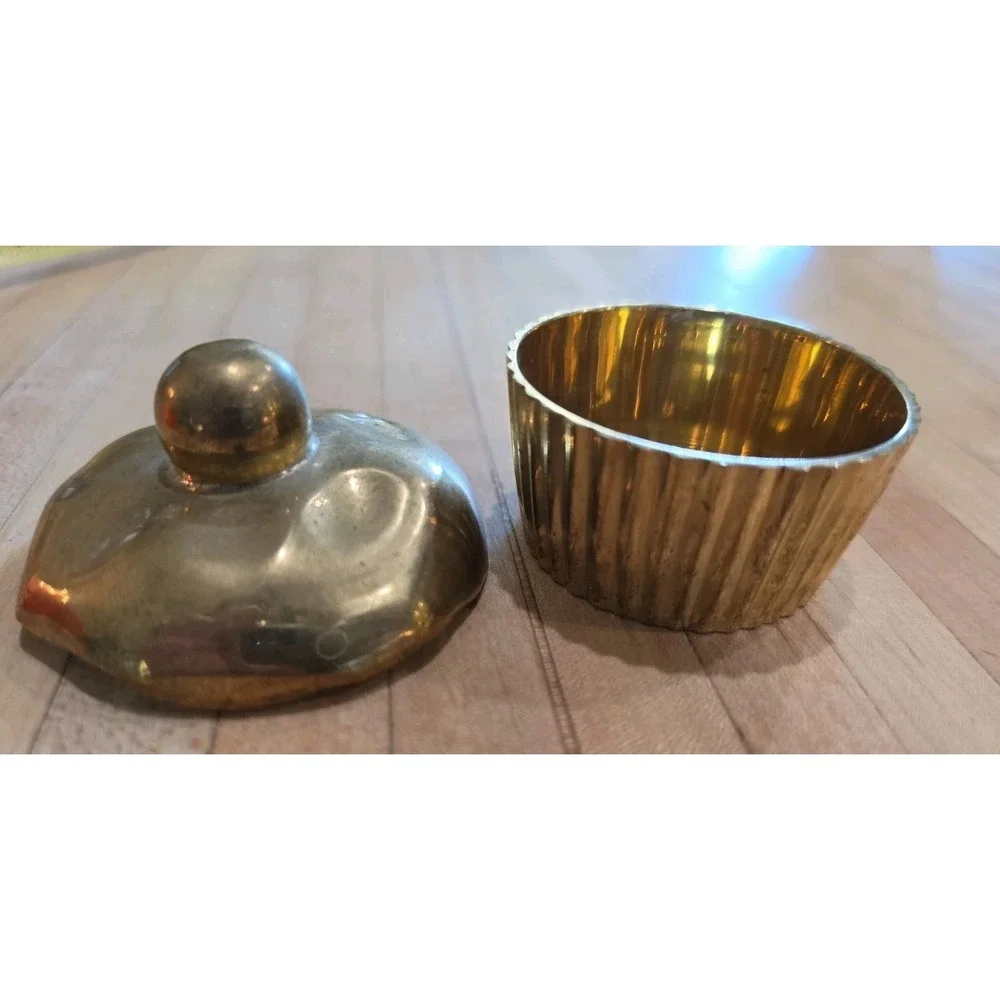 VTG Brass Cupcake Shape Lidded Trinket Dish‎ Cottagecore Grannycore Maximalist